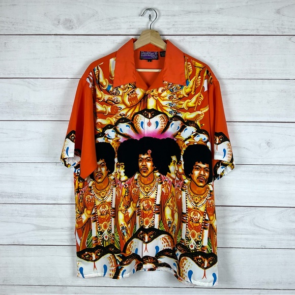 Vintage Y2K Jimi Hendrix Dragonfly Button Short Sleeve Shirt Large - Picture 1 of 3